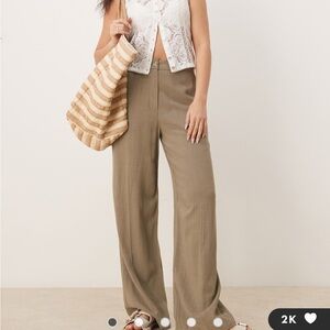 ASOS DESIGN relaxed straight leg linen mix pants in khaki